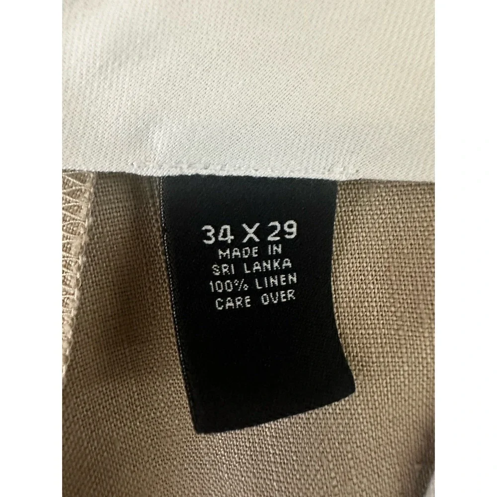 Jos A Bank Travelers Collection‎ 100% Linen Dress Pants 34x29 Tan Pleated Cuffed